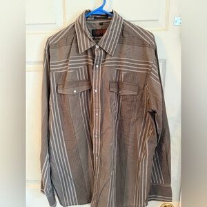 Men's Brown Striped Button-Up Shirt